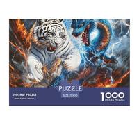 Dragon and Tigre Puzzles Jeu De Puzzle Activités Familiales Stimulantes 1000 Pieces Animaux Puzzles Classiques Qualité Premium pour Adultes 70x50cm/1000pcs