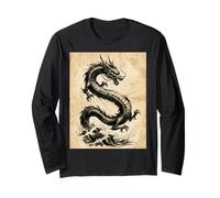 Dragon Art Vintage Japonais à l'encre lavée Manche Longue