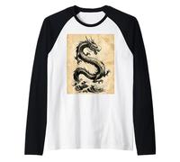 Dragon Art Vintage Japonais à l'encre lavée Manche Raglan