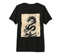Dragon Art Vintage Japonais à l'encre lavée T-Shirt Haut de Gamme