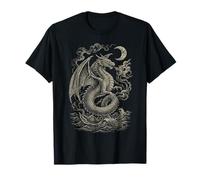 Dragon au Clair de Lune Vintage enroulé au-Dessus des marées de l'océan T-Shirt