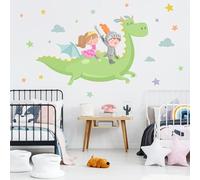 Dragon avec chevalier et princesse verte - Décoration pour frères - Vinyles pour enfants - T4 - Géant
