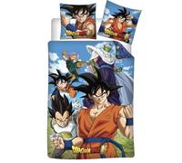 Dragon Ball Super Housse de Couette 140x200 + Taie 65x65 Coton Boutons | Parure de lit réversible 1 personne | Coton naturel respirant Oeko-Tex | Goku Vegeta | Fermeture boutons | Idée cadeau