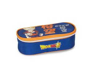DRAGON BALL SUPER Trousse d'école ovale officielle Dragon Ball, idéale pour ranger la papeterie, avec séparateur intérieur avec passants élastiques et fermeture à glissière, 22 x 7h x 9,5 cm,