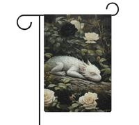 Dragon blanc forêt endormie fantastique art jardin drapeau saisonnier vacances toile de jute double face maison cour drapeaux extérieurs 30,5 x 45,7 cm