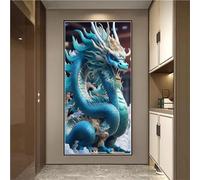 Dragon bleu Diamond Painting, 5D DIY Diamant Painting Kit Complet Peinture Diamant Point de Croix kit Broderie Strass Diamant Painting Grand Format pour Adultes Décoration Intérieur 50x100cm F-3870