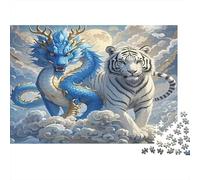 Dragon Bleu et Tigre Blanc Carton Robuste Puzzle Classique 1000 Pièce S pour Adultes Enfants Difficile Impossible Décompression Idée Cadeau 52x38cm/1000pcs