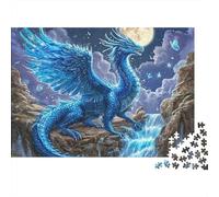 Dragon Bleu Fantasy 1000 Pièces Blue Dragon par la Cascade Puzzle en Carton Premium pour Adultes Jeu Éducatif Détente Collectionneurs De Puzzles Cadeau De Décoration Murale 38x26cm/1000pcs