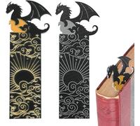 Dragon Bookmarks 2pcs Black Gold Double Sided Pattern Acrylic Sun Clouds Bookmark For Boys Girls Book Lovers,B,A