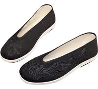 Dragon Brodé Tai Chi Art Martial Kung Fu Chaussures Unisexe Traditionnel Chinois Vieux Pékin Tissu Chaussures Slip Ons Antidérapant Respirant Semelle En Caoutchouc Chaussures ( Color : Black , Size :