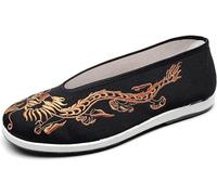 Dragon Brodé Tai Chi Art Martial Kung Fu Chaussures Unisexe Traditionnel Chinois Vieux Pékin Tissu Chaussures Slip Ons Antidérapant Respirant Semelle en Caoutchouc Chaussures (Color : Gold, Size : 3