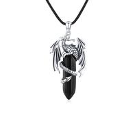 Dragon Chain 925 Sterling Silver Men's Black Crystal Dragon Pendentif Collier Gothique Dragon Bijoux pour Femmes Filles Hommes Dames Garçon