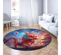 Dragon Chinois Design Rond Tapis Mythologie Orientale Tapis circulaires antidérapant Lavable Doux à Poils Ras pour Salon Décoration intérieure 90cm