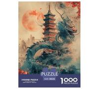 Dragon Chinois Puzzle 1000 Pièces Pagode Ancienne Puzzles Jeu D'Intelligence Décoration Murale De La Maison en Carton 100% Recyclé Cadeaux pour Femmes, Hommes 38x26cm/1000pcs