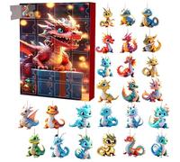 Dragon Christmas 2024 - Calendrier de compte à rebours de Noël - Pendentif 24 jours de vacances - Il y a un pendentif dinosaure en acrylique caché derrière chaque porte