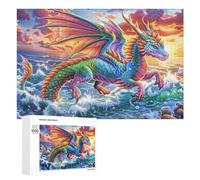 Dragon coloré sur la mer avec des Fleurs de Lotus Puzzle 1000 Pièces pour Couples Jeu Coopératif Communication Et Logique Cadeau pour Couple 1000 PCS
