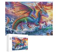 Dragon coloré sur la mer avec des Fleurs de Lotus Puzzle 300 Pièces pour Couples Soirée Jeu Interaction Cognitive Cadeau pour Moments Partagés 300 PCS