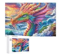 Dragon coloré sur Les Vagues de l'océan au Coucher du Soleil Puzzle 1000 Pièces pour Seniors Jeu Mental Équilibre Cognitif Cadeau pour Loisirs 1000 PCS