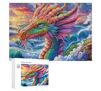 Dragon coloré sur Les Vagues de l'océan au Coucher du Soleil Puzzle 300 Pièces pour Adultes Loisirs De Table Amélioration De L’Attention Cadeau pour Usage Quotidien 300 PCS