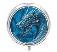 Dragon Cool Boîte à pilules ronde à 3 compartiments - Pilulier de voyage portable - Organiseur de comprimés de médicaments et de vitamines pour sac à main - Bleu