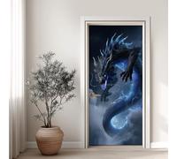 Dragon Cool Effet 3D Sticker Porte, Éclair Fantastique Papier Autocollant Porte Mural Décoration, Dragon Mystère Noir Stickers Muraux Amovible PVC 77x200 cm