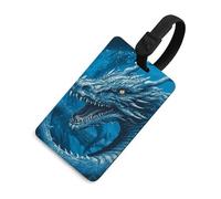 Dragon Cool Étiquette de bagage bleue avec nom carte d'identité en cuir étanche pour valise, accessoires de voyage pour adultes, femmes et hommes