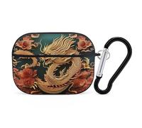 Dragon Coque chinoise pour AirPods Pro 2, coque de protection rigide antichoc pour homme et femme, compatible avec Airpod Pro 2e/1ère génération, avec porte-clés - noir