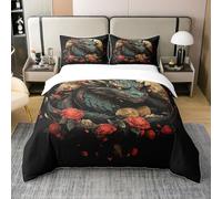 Dragon Coton Biologique Housse de Couette 240 x 260,Rose Parure de Lit,Animaux Fantastiques Volants 3D Dragon Wildlife Thème Literie Set,Chine Culture Dragon Imprimé Literie Set,Bleu Turquoise