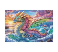 Dragon crache du feu au-Dessus de la mer au Coucher du Soleil Puzzle 1000 Pièces pour Adultes Design Moderne Educa Jeu De Réflexion Relaxation Art Cadeau De Fête Famille 1000 PCS