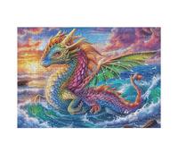 Dragon crache du feu au-Dessus de la mer au Coucher du Soleil Puzzles 300 Pièces pour Adultes Educa Décoration Intérieure Moderne Famille Challenge Difficile Divertissement Artistique 300 PCS