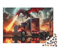 Dragon Cracheur de Feu Camion Puzzle 1000 Pièces pour Adultes Papier Scène Nocturne Jeu de Puzzle 1000 Pièces Décoration Détente Cadeau 38x26cm/1000pcs