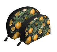 Dragon Cute Portable Shell Cosmetic Bag Set - Organisateur de Maquillage Voyage avec Fermeture Éclair & Compartiments Intérieurs, Oranges et feuilles sur fond noir, Taille unique