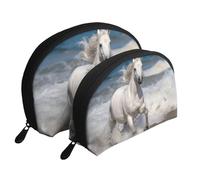 Dragon Cute Portable Shell Cosmetic Bag Set - Organisateur de Maquillage Voyage avec Fermeture Éclair & Compartiments Intérieurs, Cheval blanc courant sur la mer, Taille unique