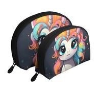 Dragon Cute Portable Shell Cosmetic Bag Set - Organisateur de Maquillage Voyage avec Fermeture Éclair & Compartiments Intérieurs, Licorne mignonne avec coiffure colorée, Taille unique