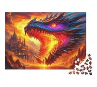 Dragon de Feu Château Fantastique Puzzle 1000 Pièces Puzzle pour Adultes Papier Scène Colorée Détente Interaction Familiale Décor Cadeau 38x26cm/1000pcs