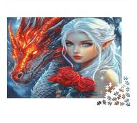 Dragon de Feu Elfe Puzzle 1000 Pièces Papier pour Adultes Rose Rouge Puzzle en Famille Détente Décoration 38x26cm/1000pcs