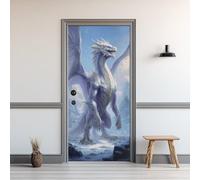 Dragon de Glace Stickers Porte Dragon des Neiges Sticker Mural Auto-adhésif 3D 77x200cm Autocollant Porte Magie Fantaisie Poster Papier Peint PVC Imperméable Amovible pour Salon Chambre Bain