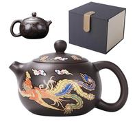 Dragon de théière en céramique et phoenix chinois TEAPOT Couleur de théâtre Kung Fu avec poignée et infuseur 250 ml bouche large thé traditionnel, boîte en céramique