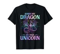 Dragon Désolé, Mon Dragon a mangé ta Licorne T-Shirt Graphique avec Valeur, Homme, Noir, M
