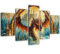 Dragon Diamond Painting Adulte, 5 Pièces Broderie Diamant Painting Kit Complet Débutants, 5d Diamond Art Paysage 4, Grands Canvases 300x150cm Activité Manuelle Adulte, Pour Decoration Chambre 0b-1366