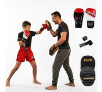 Dragon Do Lot de 3 gants de boxe pour enfants, bandages de boxe et tapis d'entraînement, équipement de combat sûr pour kickboxing, muay thaï et entraînement à domicile