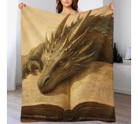 Dragon doré dormant sur un livre Plaid Tome ancien Plaid Doux Coin Lecture