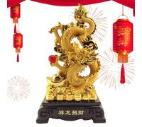 Dragon Doré Feng Shui - Décorations du Nouvel an Chinois 2025, Statue De Bouddha Feng Shui | Figurines De Collection en Résine Dorée, Symbole De Fortune, Bon Augure, Année du Dragon, Décoration