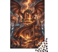 Dragon du FeuPuzzle DIY 1000 Pièces en Carton château médiéval pour Famille Amélioration De La Mémoire Renforcement Familial Cadeau De Noël 38x26cm/1000pcs