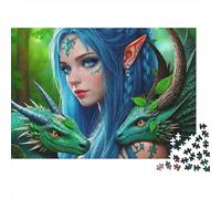 Dragon Elfe Bleu 1000 Pièces Elfe aux Cheveux Bleus avec Dragon Puzzle Classique en Carton Épais pour Adultes Défi Difficile Détente Décoration Murale Parfait Cadeau De Maison 70x50cm/1000pcs