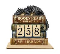 Dragon Embossed Book Tracker - Compteur De But D'étagère En Bois, Ornement D'affichage De Ver De Bibliothèque Fantastique | Pièce De Décoration Annuelle De Mesure Du Progrès De La Lecture, Pour Le Sal