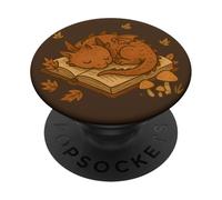 Dragon endormi sur Un Livre avec des Feuilles d'automne Fantasy PopSockets PopGrip Adhésif