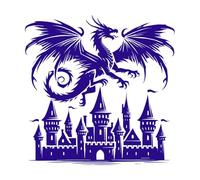 dragon et château Stickers gravés 42x42cm Stickers pour vitres Bleu foncé