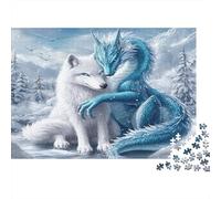 Dragon et Loup d'hiver Puzzles 1000 Pièces, Paysage Urbain d'hiver la Nuit avec lumières, Jeu de création et logique, décoration Murale