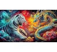 Dragon et Tigre Puzzle 1000 pièces Cadeau Unique Jeu éducatif défi Jouet de qualité supérieure Peinture Art pour Adultes et Enfants Dragon et tigre38x52cm/1000pcs